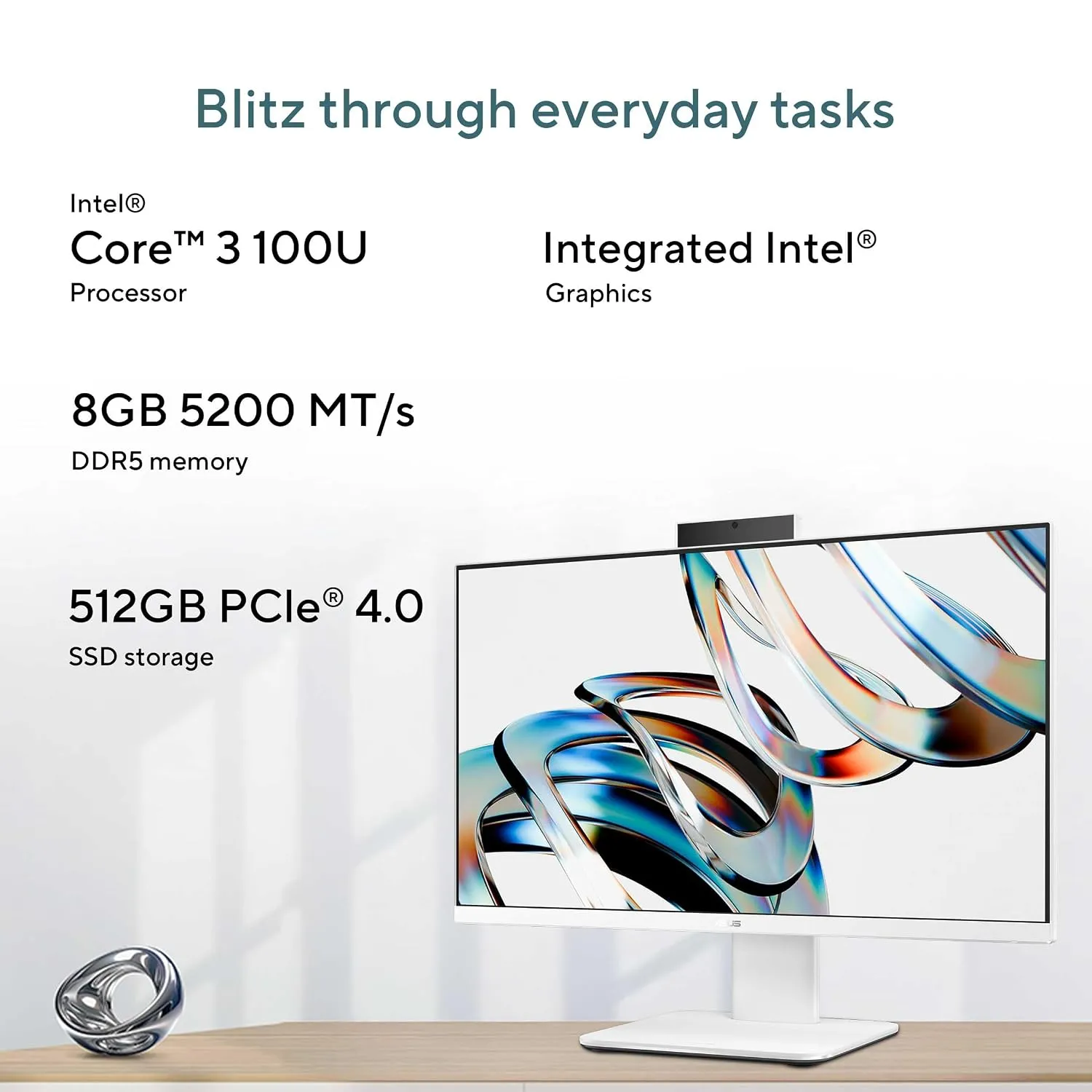 ASUS V440 (2026),i3-14th Gen,Intel Core 3 100U,Intel iGPU,8GB/512GB,FHD,23.8"(60.45 cm),Win 11,M365 Basic(1Y),Office 24,White,5.46 kg,V440VAB-KWC3001WS,with Wireless Keyboard & Mouse,All in One PC 2