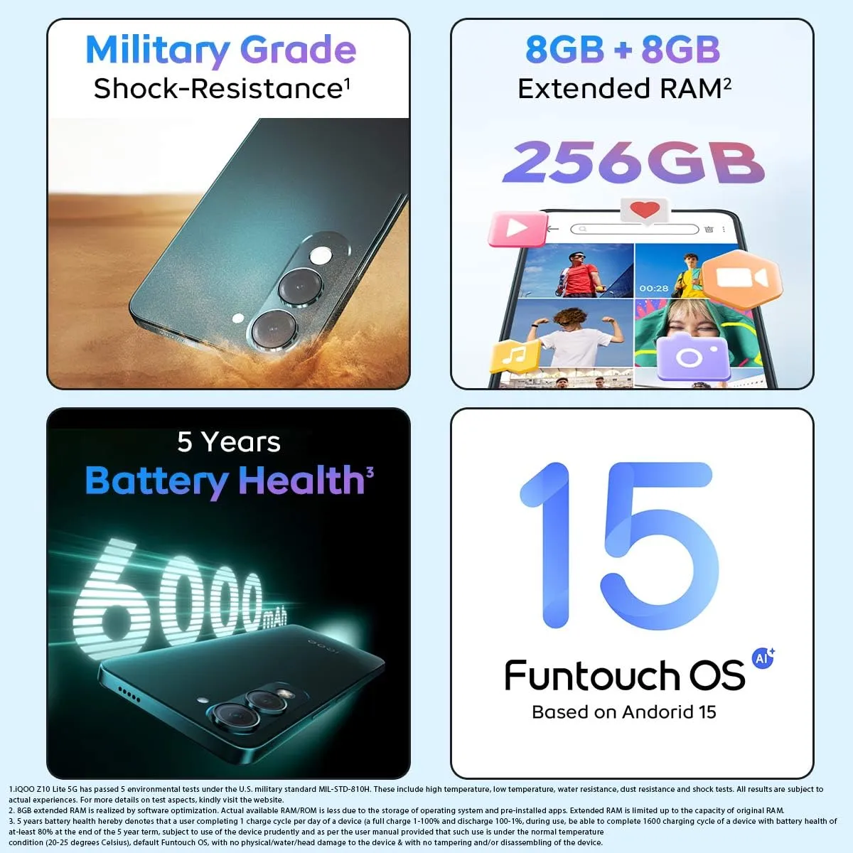 iQOO Z10 Lite 5G (Titanium Blue 2026, 4GB RAM, 128GB Storage) | Dimensity 6300 5G Processor | 50MP Sony AI Camera | 6000 mAh Battery | IP64 Rated & Military Grade Shock-Resistance* 2