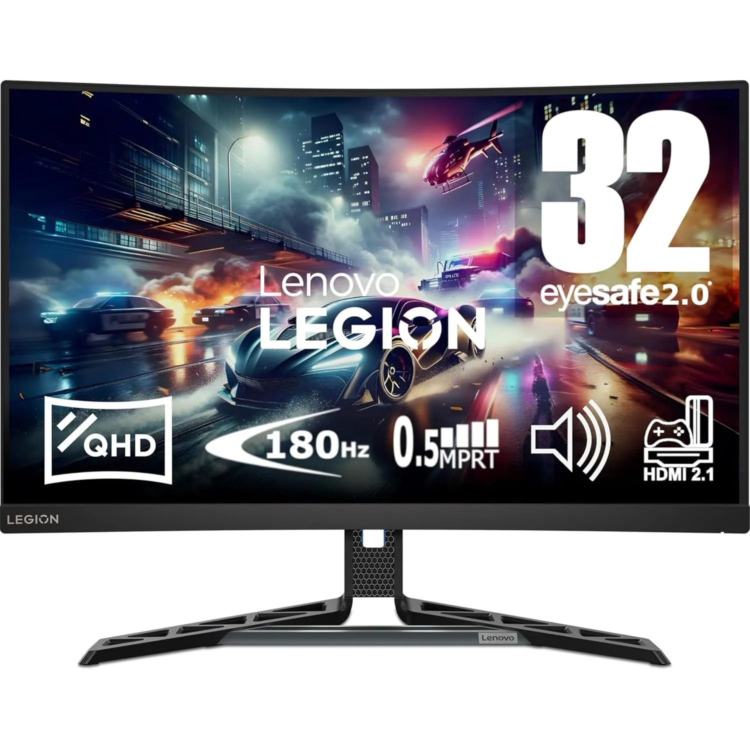 Lenovo Legion-R32qc-30 | 32" (81.2cm) QHD 180Hz Curved Gaming Monitor | 0.5ms, AMD FreeSync, 99% sRGB, 3Wx2Speaker, 2xHDMI 2.1 TMDS, 1xDP 1.4| Tilt, Swivel, Pivot, Height Adjust | Black | 67C8GAC1IN