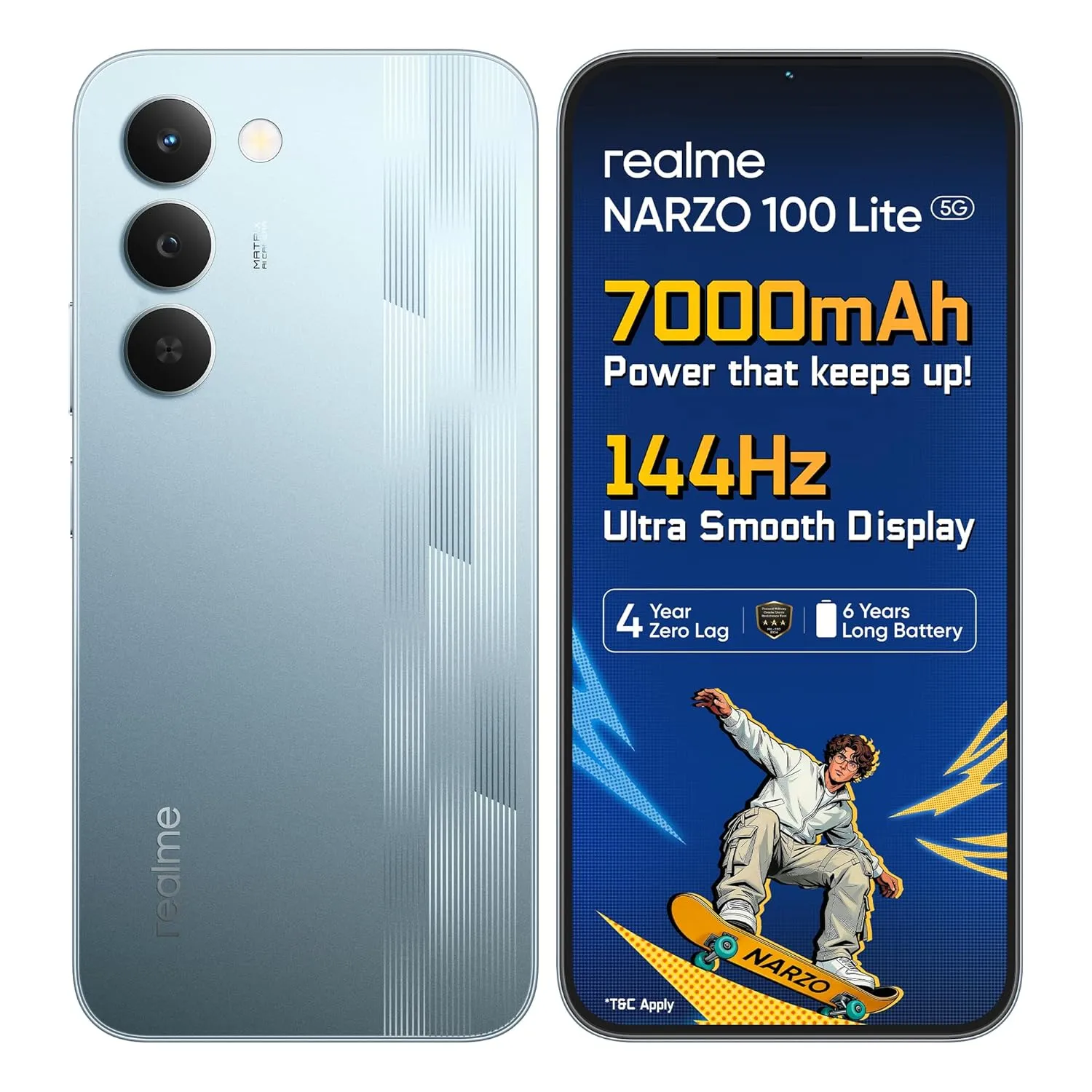 realme narzo 100 Lite 5G (Frost Silver,4GB+64GB) | 7000mAh Titan Battery | 4 Years, Zero Lag | 144 Hz Ultra Smooth Display | 6 nm Octa-core 5G Chipset | Color Pop Design | VC Cooling