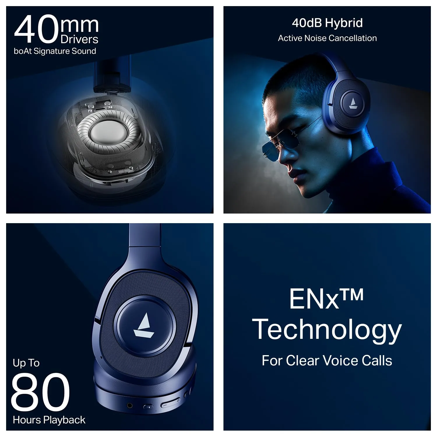boAt Rockerz Plus 550 ANC, (~40dB) Hybrid ANC, 80Hrs Playback, 40ms Low Latency Beast Mode, 40mm Drivers, BT v5.4, Bluetooth Headphones, Wireless Headphone with Mic (Bold Blue) 3