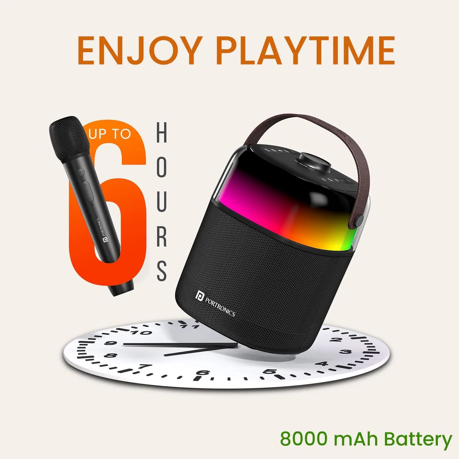 Portronics Dash 4 50W Wireless Bluetooth Party Speaker with Karaoke Mic, Upto 6 Hours Playtime, HD Sound, Bass Boost Technology, EQ Modes, 360° RGB Lights, BT 5.3v, AUX in, Type C Charging(Black) 3
