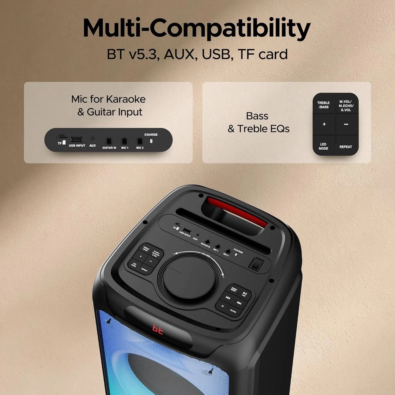 boAt Partypal 390/400 Speaker w/ 160 W Signature Sound, Karaoke with 2 Microphone Input Ports, Up to 6 hrs Playtime, EQ Modes, TWS Mode, Bluetooth v5.3, AUX & USB Type-C Port, Space Black 3